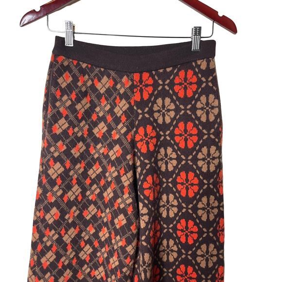 Lingua Franca Brown Orange Wool Cashmere Knit Jacquard Pants XS - Picture 4 of 9